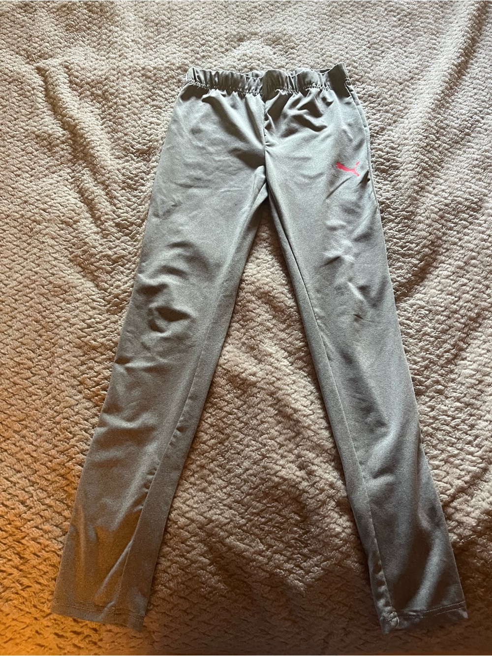 Puma Gray Leggings with Pink Logo - Girls' Athletic Bottoms